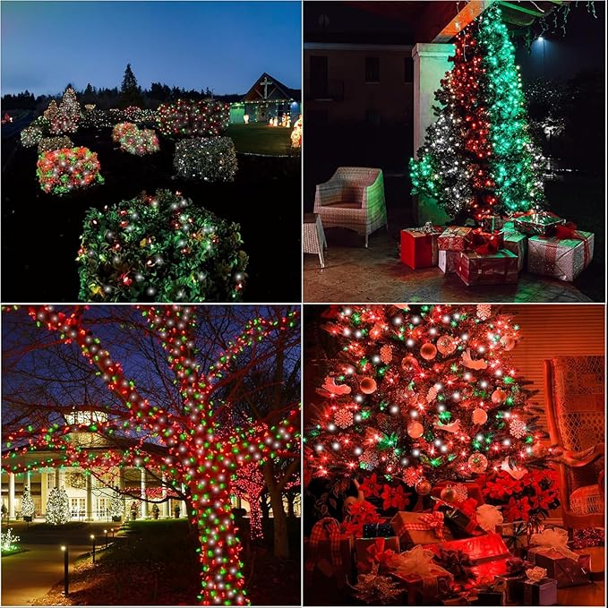 LAMPHOME 66ft Christmas Decorative Mini Lights, 200 LED Transparent Wire Fairy Starry String Lights Plug in, 16 Lighting Modes for Outdoor Xmas Tree Wedding Party Decoration (Red Green White)