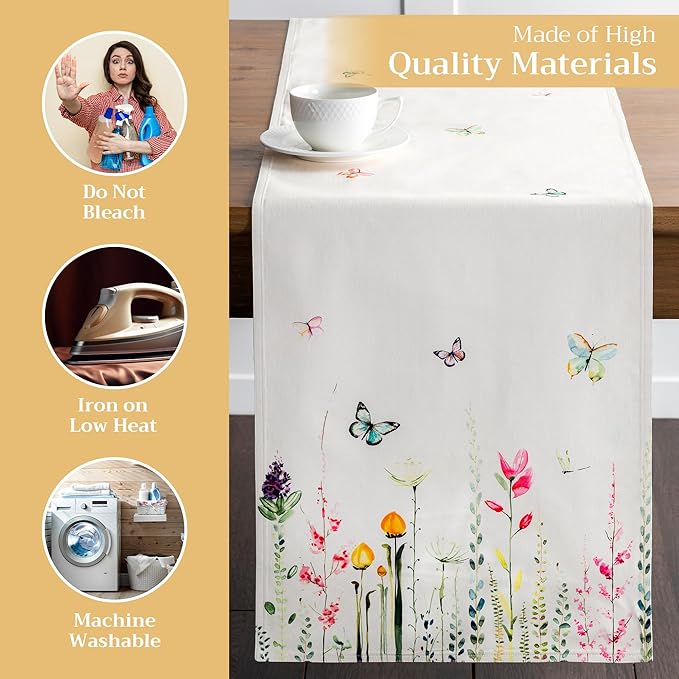 Maison d' Hermine Table Runner 100% Cotton Double Layer Table Runners 108 inches Long Decorative for Home Kitchen Dining Party Wedding Bridal Shower Spring Summer (Botanical Fresh, 14.50" x 108")