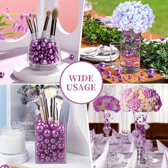 100PCS Dark Purple Faux Pearls Beads for Centerpiece Vases, Vase Filler Faux Pearls, No Holes Filler Beads for Party Anniversary Birthday Wedding Table Decor, 14/20/30mm