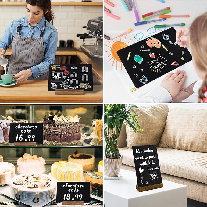 6 Pack Small Chalkboard Signs With Stand, 8x5'' Table Top With Wooden Base, Double-Sided Mini for Food Message Boards Restaurant Bar Party Store Decoration
