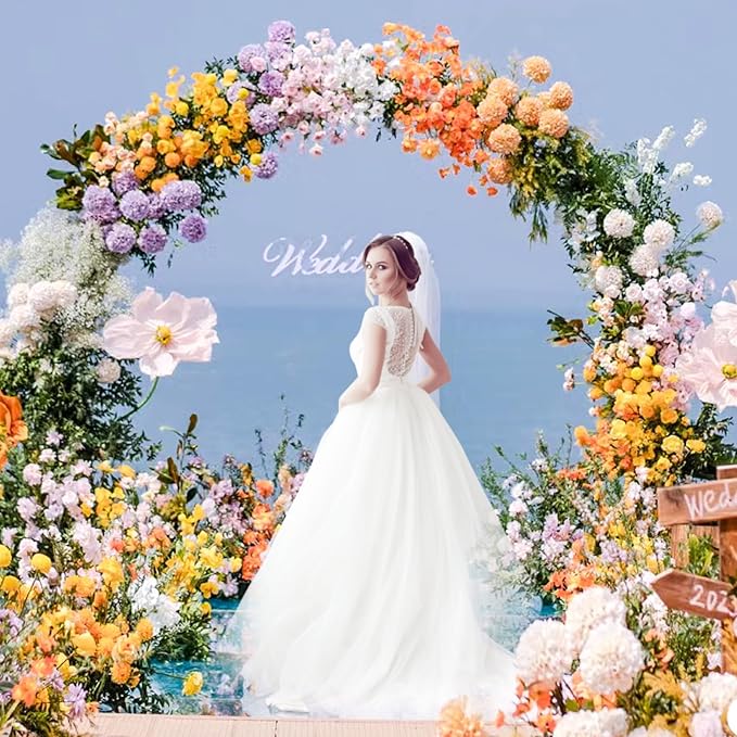 Wokceer Wedding Arch 8.5FT Round Backdrop Stand Gold Metal Circle Balloon Arch Frame Stand for Wedding Ceremony Birthday Party Bridal Shower Anniversary Candy Tables Decoration