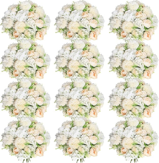 Tigeen Artificial Flowers Artificial Peonies Silk Flowers Faux Peony Fake Peony Silk Hydrangea Bouquet for Wedding Table Centerpiece Floral Vase Decor(Champagne White,12 Bundles)
