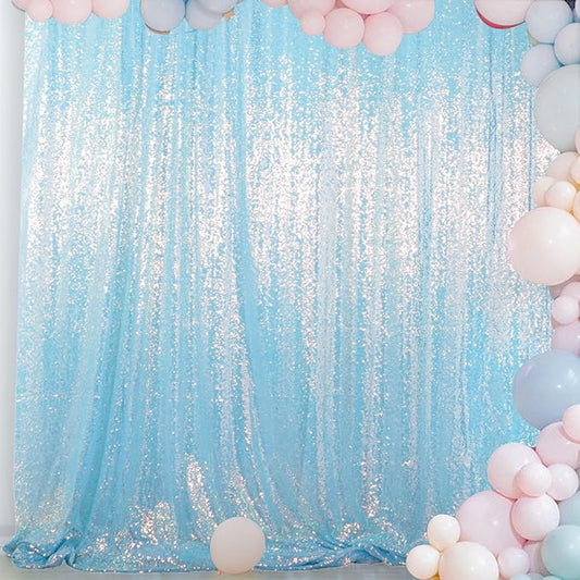 ShinyBeauty 10x10FT Iridescent Aqua Blue Sequin Backdrop Shimmer Wall Photo Background Glitter Curtain for Photography & Events Backdrops