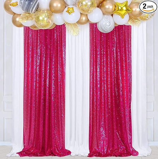 Poise3EHome Hot Pink Sequin Backdrop Curtain, 2 Panels Hot Pink Sequin Backdrop, 2FTx8FT Sequin Curtains for Party Wedding Sequence Backdrop