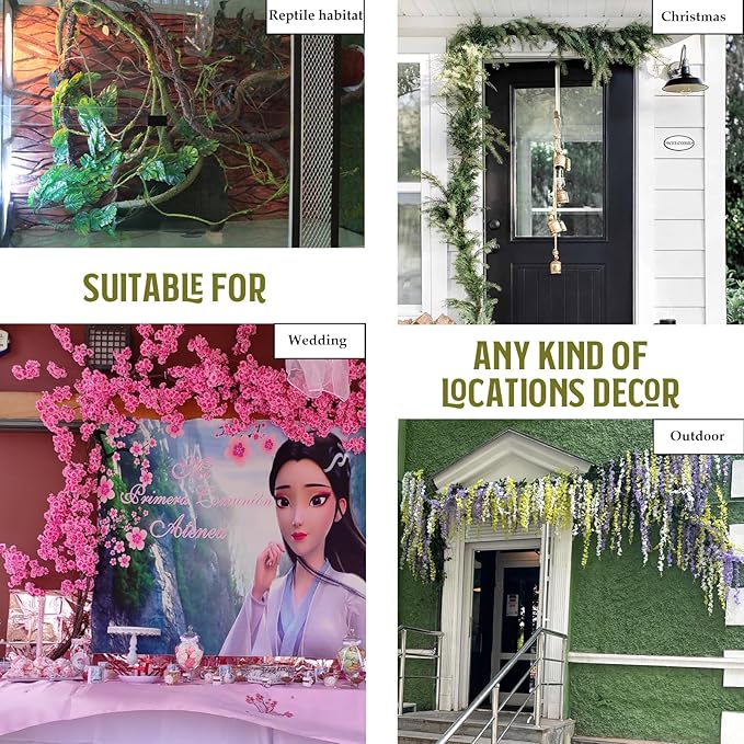 118 inch Big Artificial Green Tree Branches Ivy Grapevine Garland Fake Tree Trunk Wall Door Hanging Plants Twigs Moss for Garden Home Wedding Outdoor Jungle Leaves Room Decoration