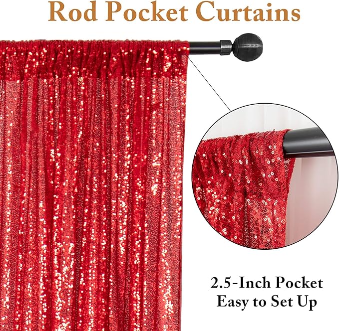 ShinyBeauty 4 Panels Black and Red Sequin Backdrop | 2Ft x 8Ft Sparkle Photo Background | Shimmer Curtains for Photography & Events | Perfect for Christmas & Party Decor