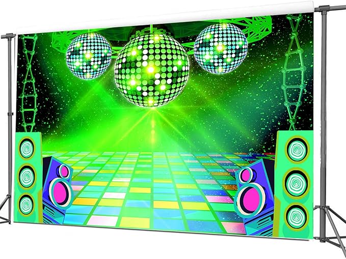 Dance Party Backdrop Retro 80s 90s Theme Stage Dance Ball Music Birthday Party Decoration DJ Photography Background 12 x 10 ft for Baby Shower Picture Photo Shoot Polyester Fabric, Red