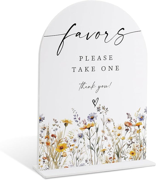 Wedding Signs for Ceremony and Reception, Boho Floral Acrylic Favors Please Take One Sign, Wedding Signage with Stand, Bridal Shower Table Centerpieces, Supplies for Engagement Reception Party, 31