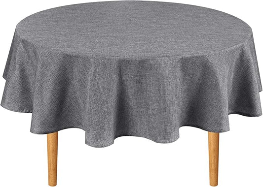Hiasan Round Linen Tablecloth 90 Inch - Wrinkle and Stain Resistant Washable Polyester Fabric Table Cloth for Dining Room Kitchen Party, Grey