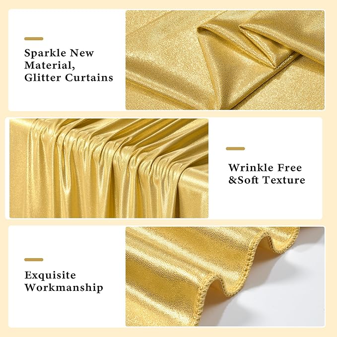 Outpain 10x12ft Gold Sequin Backdrop Curtains -Heavy Duty Gold Photography Backdrops with Non-Shedding Glitter, Wrinkle-Free Stage Drapes for Wedding/Christmas/Studio Shoots (5x12ft 2 Panels)