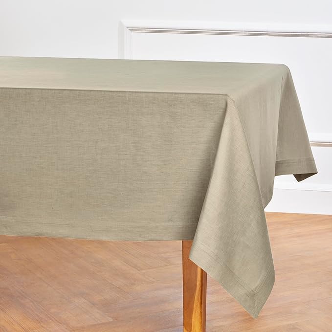 Solino Home Linen Tablecloth 60 x 90 Inch - 100% Pure Linen Vintage Khaki Table Cloth for Rectangle Tables - Fete, Machine Washable Tablecloth for Fall, Autumn, Thanksgiving