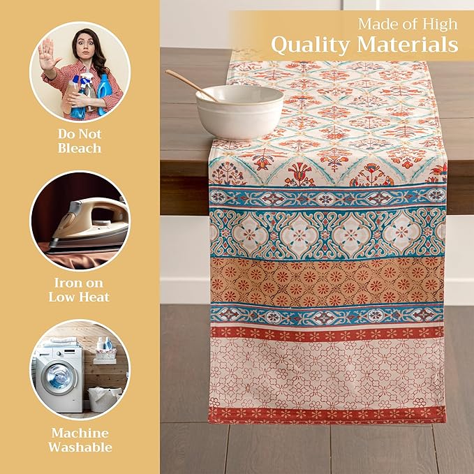 Maison d' Hermine Table Runner 100% Cotton Double Layer Table Runners 72 inches Long for Thanksgiving Christmas Decorations Home Kitchen Dining Party Wedding (Romane, 14.5" x 72")