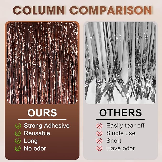 3 Pack 3.3 x 6.6 ft Brown Foil Fringe Backdrop Curtains, Tinsel Streamers Party Decorations, Fringe Backdrop for Birthday, Baby Shower, Gender Reveal, Graduation
