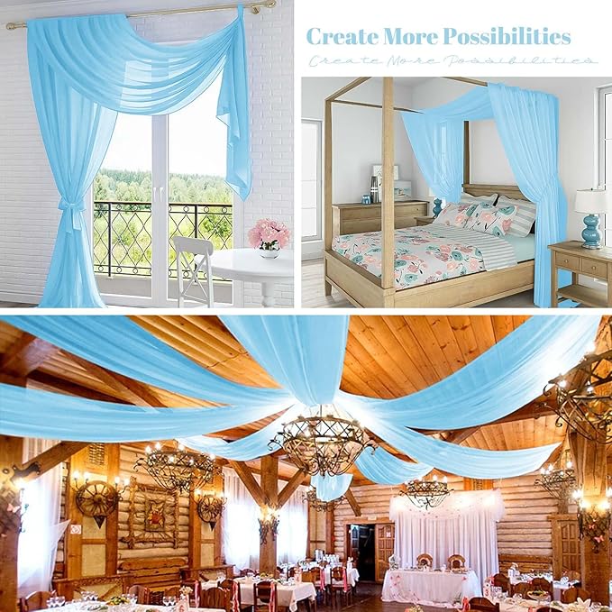 4 Panels Light Blue Wedding Arch Draping Fabric Cheesecloth Fabric 35" x 20FT Gauze Fabric Arch Drapes for Wedding Reception Sheer Backdrop Photo Background Household or Out Door Curtain