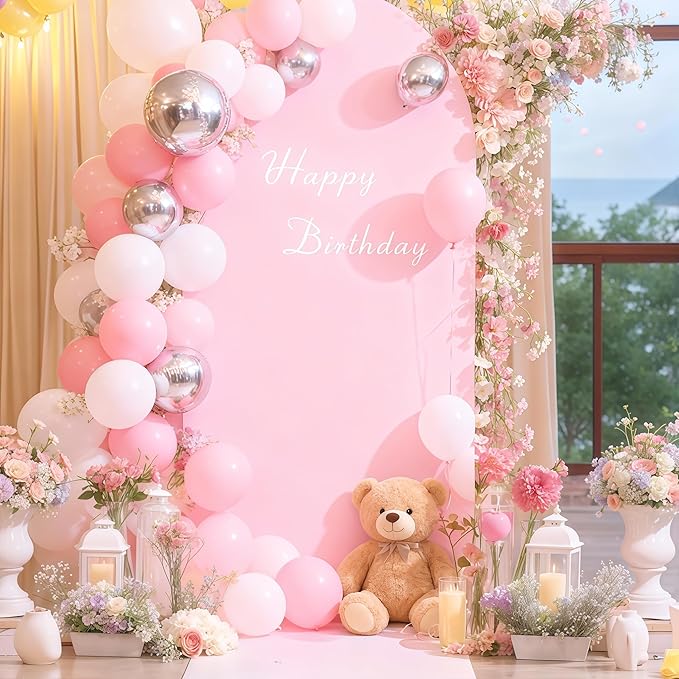 6.6FT Pink Arch Backdrop Cover - Polyester Fitted Wedding Arch Stand Covers Round Top Chiara Arch Backdrop Cover for Birthday Party Banquet Photo Background Decoration