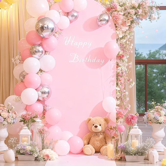 6.6FT Pink Arch Backdrop Cover - Polyester Fitted Wedding Arch Stand Covers Round Top Chiara Arch Backdrop Cover for Birthday Party Banquet Photo Background Decoration
