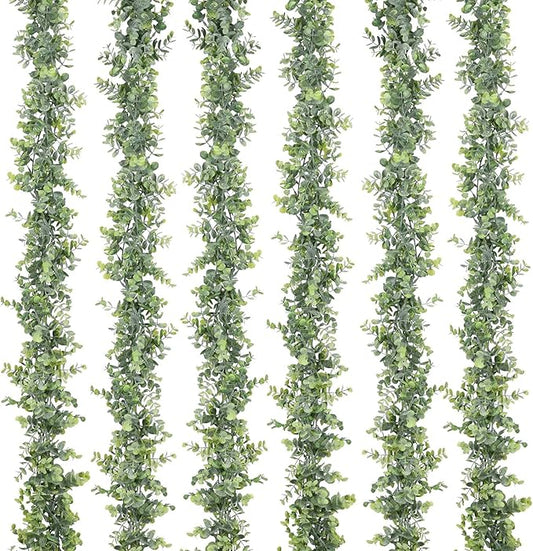 Lvydec 6 Pack Artificial Eucalyptus Garland, Fake Eucalyptus Greenery Garland Wedding Backdrop Arch Wall Decor, 6 Feet/Strand Fake Hanging Plant for Table Festival Party Decoration