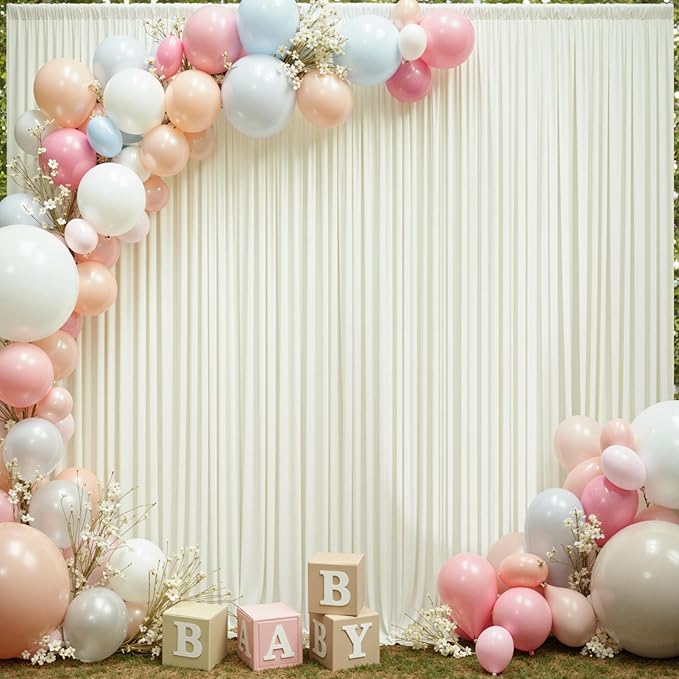 60×12ft Wrinkle Free Ivory Backdrop Curtain for Wedding Parties, 12 Panels 5×12ft Long Soft Silky Polyester Backdrop Drapes Cream Photo Back Drop Curtains for Party Photography Background Cloth