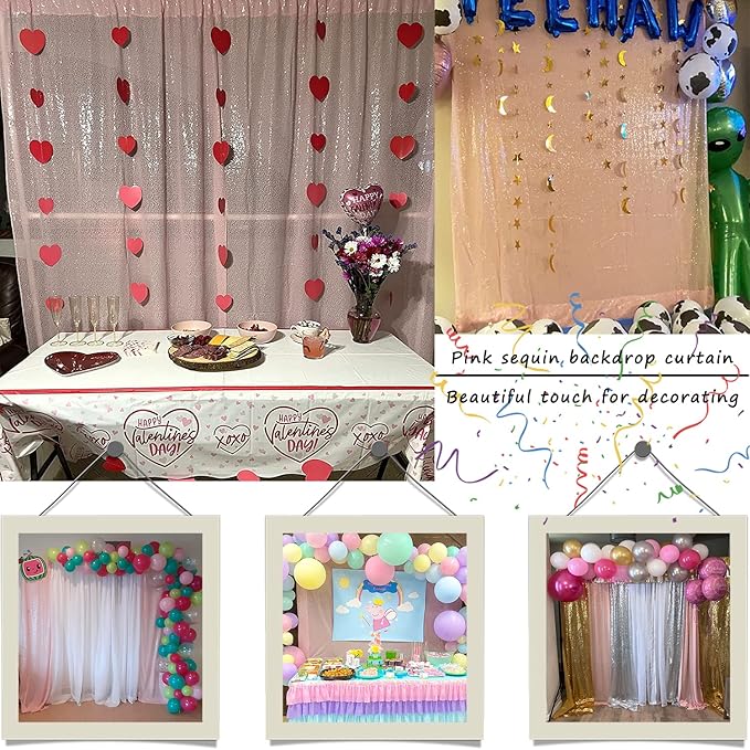 Pink Sequin Backdrop 10FTx10FT 1 Panel Sequin Wall Backdrop Curtain Glitter Background Drapes for Photography Weddings Showers Parties Birthday Easter Valentine's Day