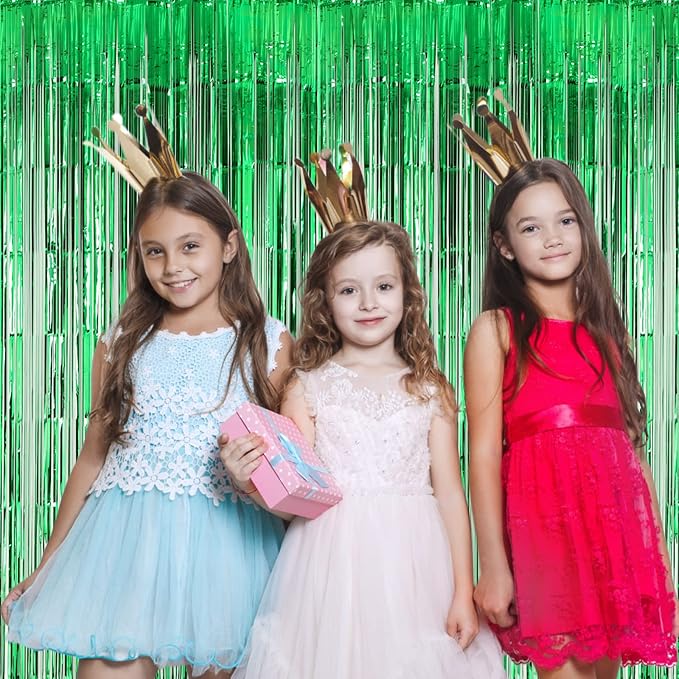 4 Pack Green Foil Fringe Backdrop Curtains, Tinsel Streamers Birthday Party Decorations, Fringe Backdrop for Graduation, Baby Shower, Gender Reveal, Disco Party