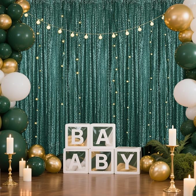 Dark Green Sequin Backdrop Curtain 2 Pieces 2FTx8FT Glitter Photography Backdrop for Party Wedding Birthday Christmas Decorations
