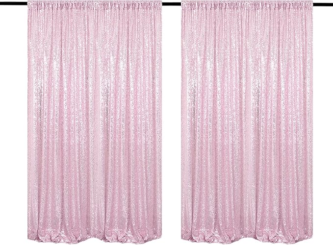 Pink Sequin Backdrop Curtains 2 Panels 4FTx8FT Glitter Pink Photo Backdrop Drapes Party Wedding Baby Shower Curtain Sparkle Photography Background