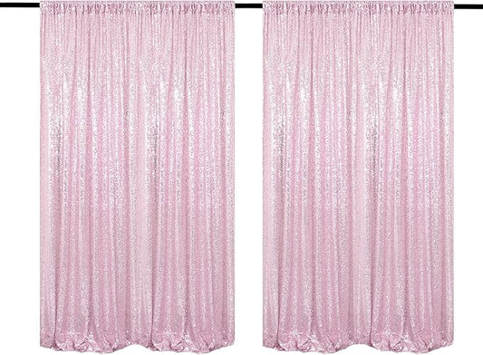 Pink Sequin Backdrop Curtains 2 Panels 4FTx8FT Glitter Pink Photo Backdrop Drapes Party Wedding Baby Shower Curtain Sparkle Photography Background