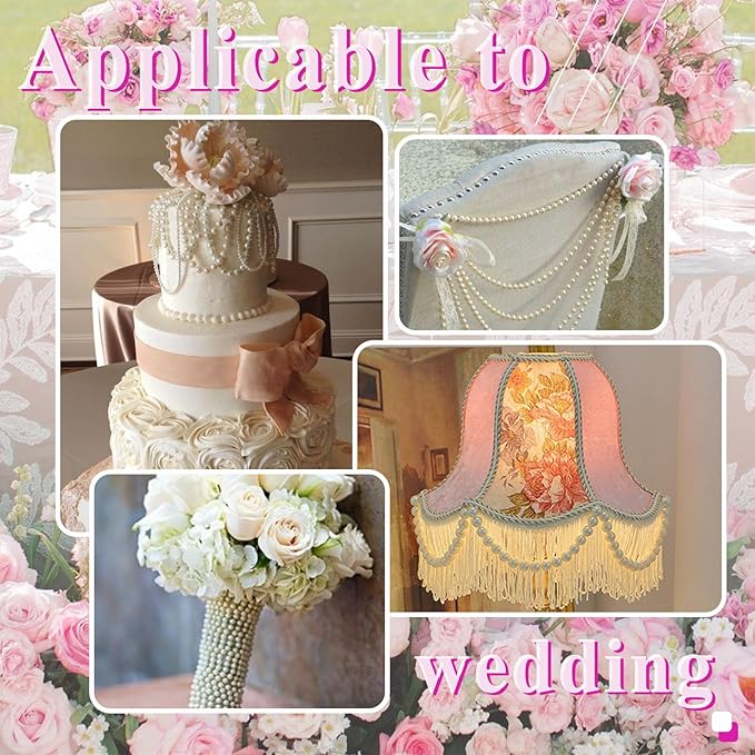 59 Feet 8mm Pearl Strings Garland for Crafts, Artificial Pearl Beaded Trim Chain Roll Strands for Wedding Centerpieces Bouquet Party Decoration Christmas Tree Garland, Ivory