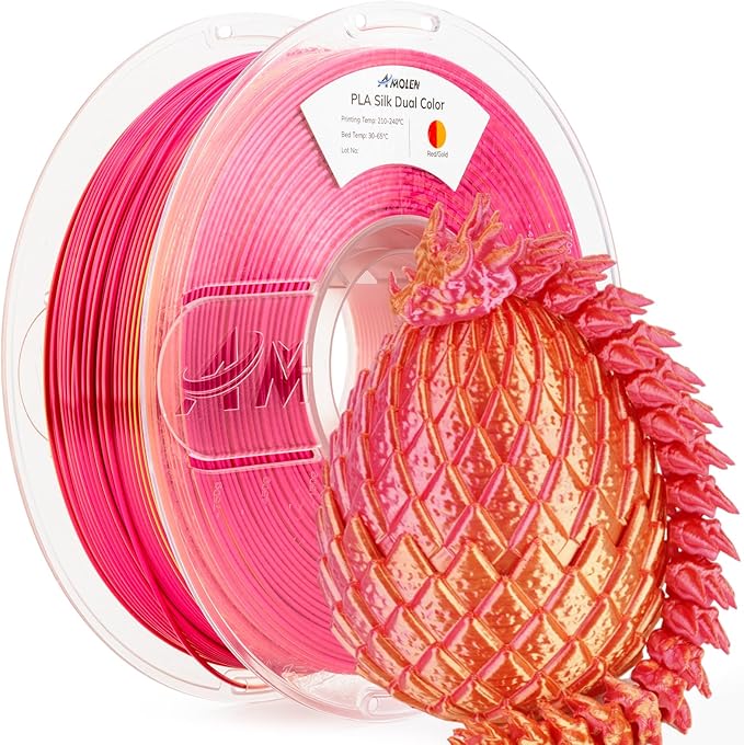 AMOLEN Silk PLA 3D Printer Filament, Dual Color Red Gold PLA 1.75mm, Shiny Color Change Filament 3D Printing PLA Filament for Most FDM 3D Printer, 1kg Spool(2.2lbs)