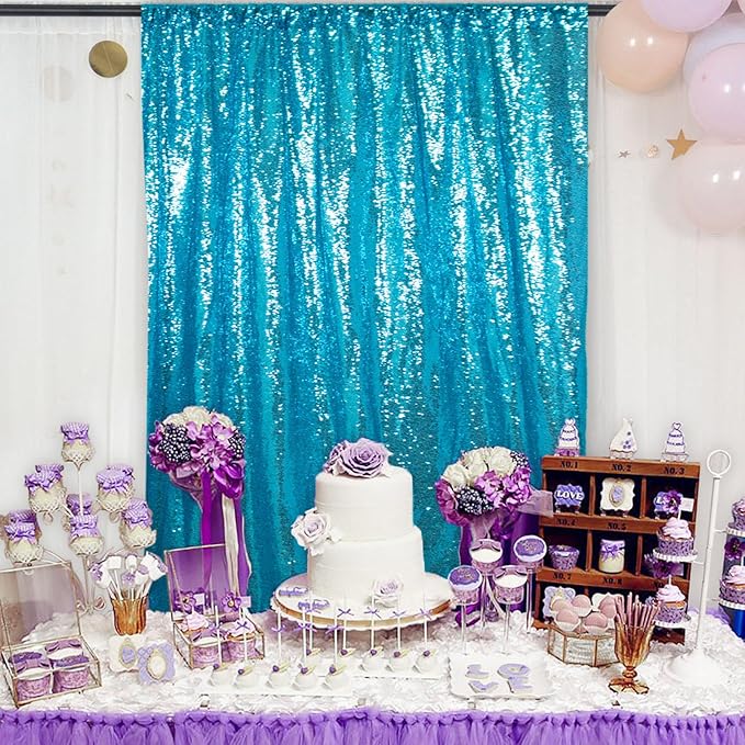 DUOBAO 10x10ft Turquoise Sequin Backdrop for Photography, Reversible Glitter Curtain - Party Background for Weddings, Halloween, Birthdays, Baby Showers, TikTok Videos
