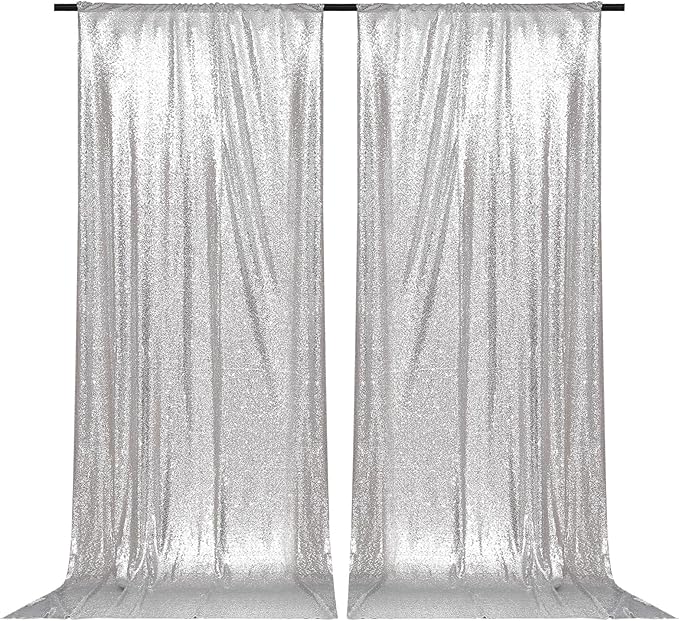 PartyDelight Sequin Backdrop Curtains 2 Panels Silver 5Ft x 10Ft Photograph Back Drop Wedding Curtain Special Events