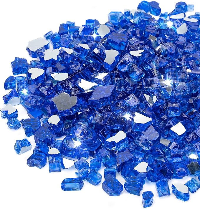 Stanbroil 10 Pound Fire Glass - 1/4 inch Reflective Tempered Fire Glass for Fireplace Fire Pit, Cobalt Blue Reflective
