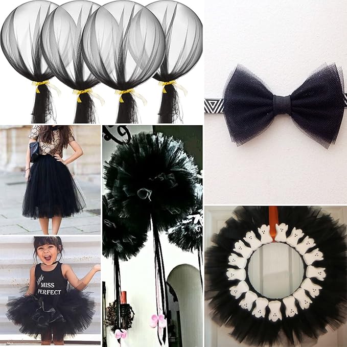 IONTACH Black Tulle Fabric Rolls 54 Inch by 40 Yards Fabric Tulle Bolt for Wedding Halloween Decorations DIY Black Tutu Baby Shower Table Skirt Ceiling Decor Birthday Party Craft Supplies
