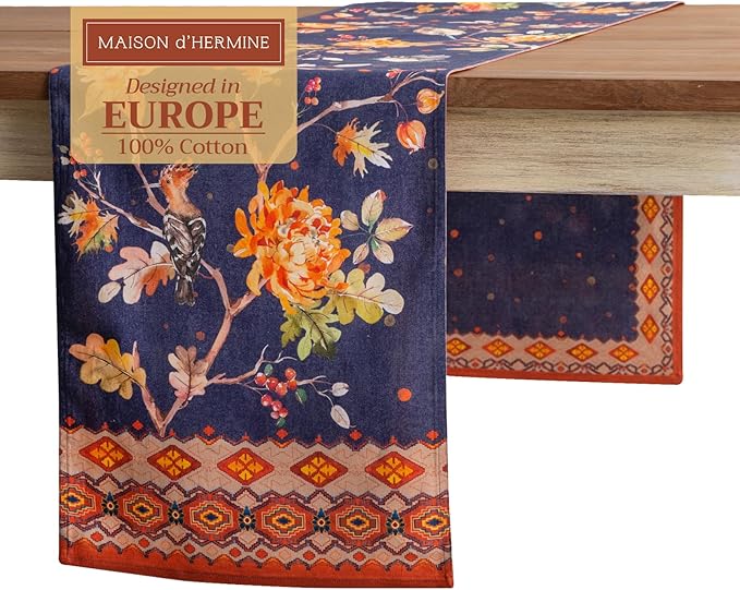 Maison d' Hermine Table Runner 100% Cotton Double Layer Table Runners 108 inches Long for Thanksgiving Christmas Decorations Home Kitchen Dining Party Wedding (Kelim - Infinity, 14.5" x 108")