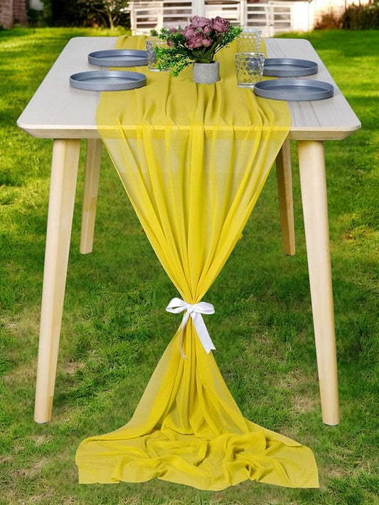 MDS 2 Pack 10ft Chiffon Table Runner 29 x 120 Inches Sheer Wedding Runner Romantic Rustic Table Runner for Wedding Decorations, Birthday Parties, Bridal Shower Party Arch Decor - Yellow
