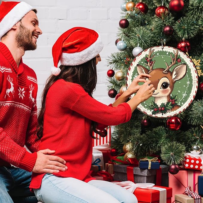 Round Retro Reindeer Metal Tin Sign - Vintage Christmas Decor for Home Coffee Wall - 12 * 12 in