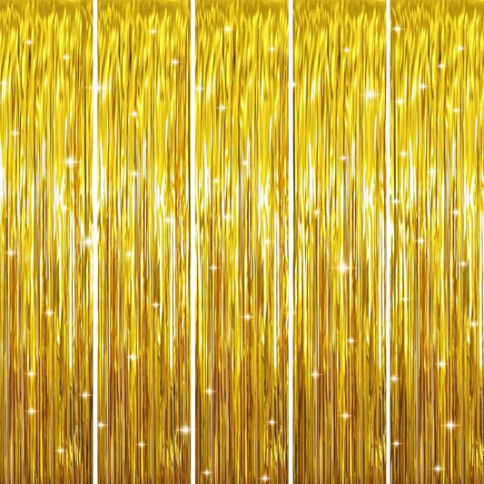 GOER 3.2 ft x 9.8 ft Metallic Tinsel Foil Fringe Curtains Party Photo Backdrop Party Streamers for Birthday,Graduation,New Year Eve Decorations Wedding Decor (Gold,5 pcs)