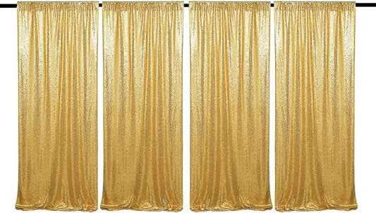 JYFLZQ Gold Sequin Backdrop Curtains 2ft x 8ft 4 Panel Glitter Photo Booth Backdrops Sparkly Photography Background Drapes for Parties Wedding Bridal Showers