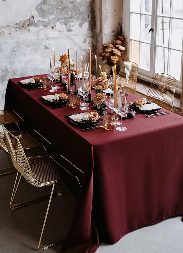12 Pack Polyester Tablecloth Rectangle Tablecloth 60 x 102 Inch Burgundy Tablecloth for 6 Ft Rectangle Tables, Washable Fabric Table Covers Polyester Table Clothes for Wedding Parties Banque