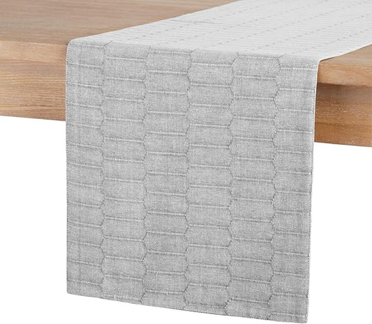 Martha Stewart Honeycomb Modern Farmhouse Reversible Table Runner, Charcoal Grey, 15"x72"