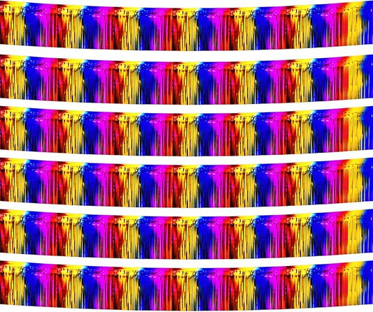 6 Pack 10 Feet Foil Fringe Garland Metallic Tinsel Streamers Banner Wall Hanging Curtain Backdrop Banner for Parade Floats, Thanksgiving, Christmas, Birthday, Halloween Party Decorations(Rainbow)
