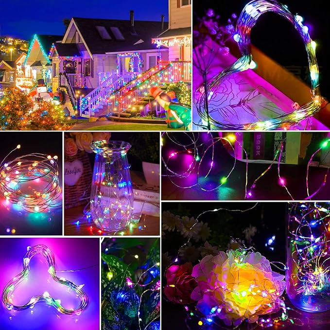 pozzolanas 12 Pack Multicolor Battery Operated String Lights - 7ft Waterproof Fairy Lights with 20 LEDs for Home, Mason Jar, Party, Wedding, Halloween, Christmas Decorations