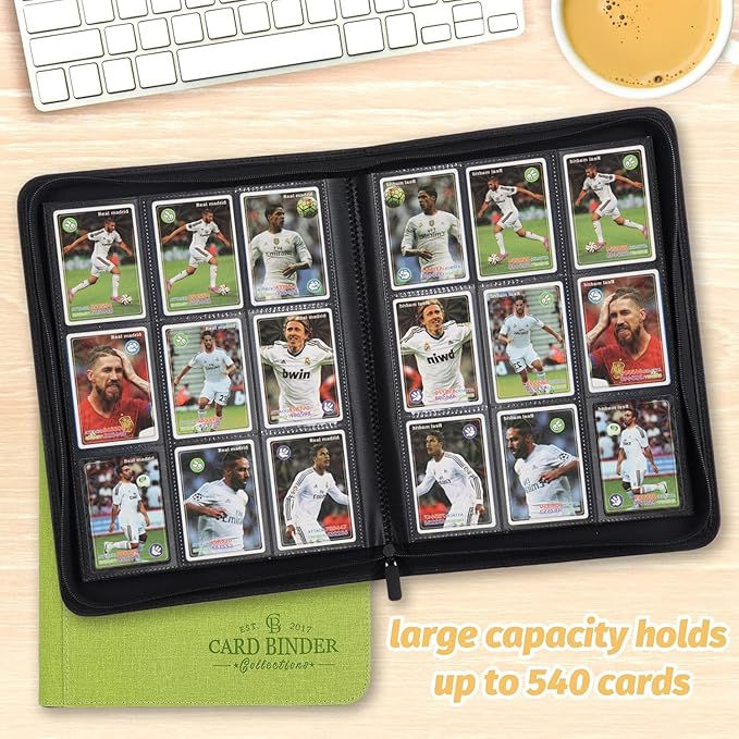 Trading Card Binder, Card Collection Binder Album Folder with 540 Side Loading Pockets, 9 Pocket Trading Card Album Folder for TGC,MTG, Baseball Cards, Yugioh(Green)