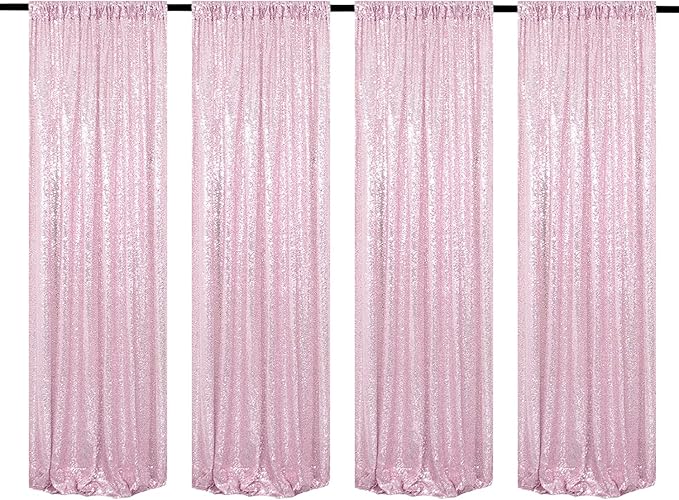 Pink Sequin Backdrop Curtains 4 Panels 2FTx8FT Glitter Pink Drapes Photo Backdrop Party Wedding Baby Shower Curtain Sparkle Photography Background