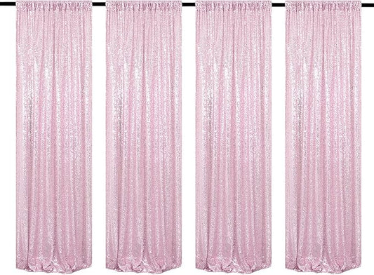 Pink Sequin Backdrop Curtains 4 Panels 2FTx8FT Glitter Pink Drapes Photo Backdrop Party Wedding Baby Shower Curtain Sparkle Photography Background