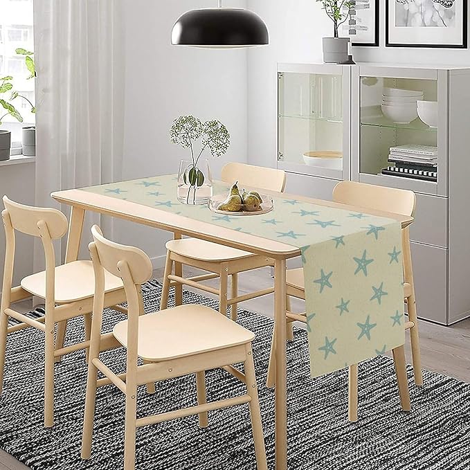 Sea Turtle Table Runner Marine Life Starfish Nautical Blue Green Ocean Theme Kitchen Table Decorations for Indoor Outdoor Home Party Decorations 13 * 90 Inch