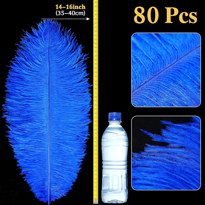 80 Pcs Large Natural Ostrich Feathers Plumes 14-16 Inch Bulk for DIY Crafts Wedding Party Centerpiece Vase