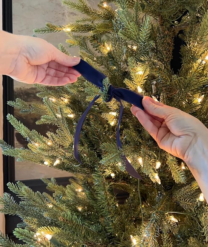 Navy Blue Christmas Velvet Ribbon for Tree, Gift Wrapping, Flower Bouquet, Wreath Decorations, Bow Making 5/8'', 25 Yards