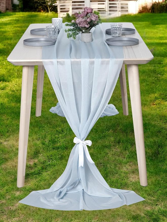 MDS 2 Pack 10ft Chiffon Table Runner 29 x 120 Inches Sheer Wedding Runner Romantic Rustic Table Runner for Wedding Decorations, Birthday Parties, Bridal Shower Party Arch Decor - Baby Blue