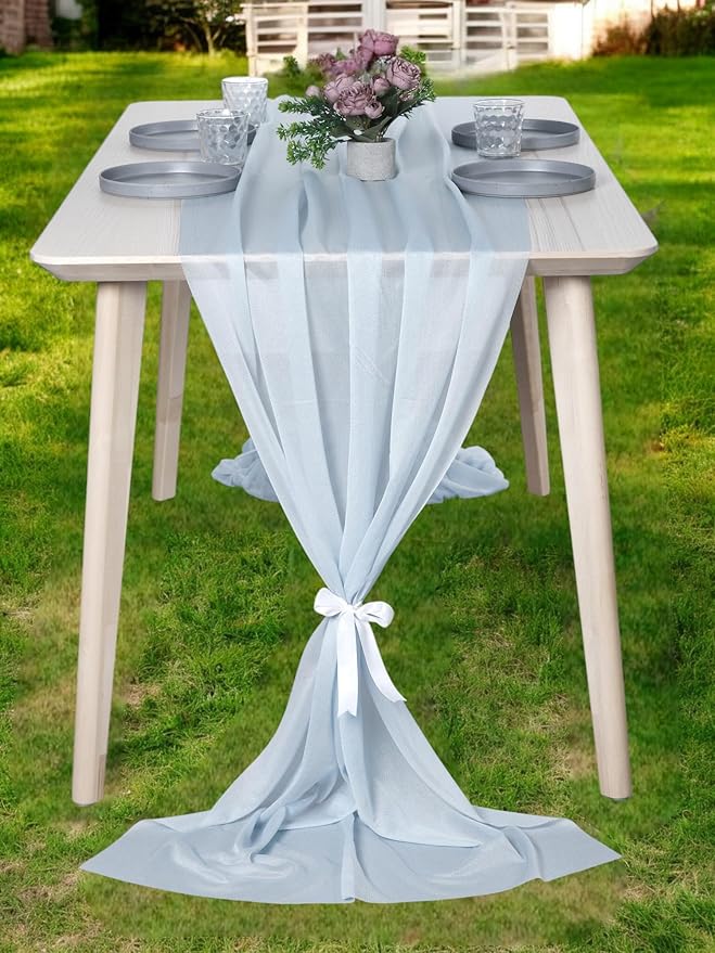 MDS Halloween Chiffon Table Runner - 15 Pack, 29 x 170 Inches, 14ft Each - Sheer Spooky Table Runners for Haunted House Parties, Trick-or-Treat Tables, Witchy Décor, Wedding & Events - Baby Blue